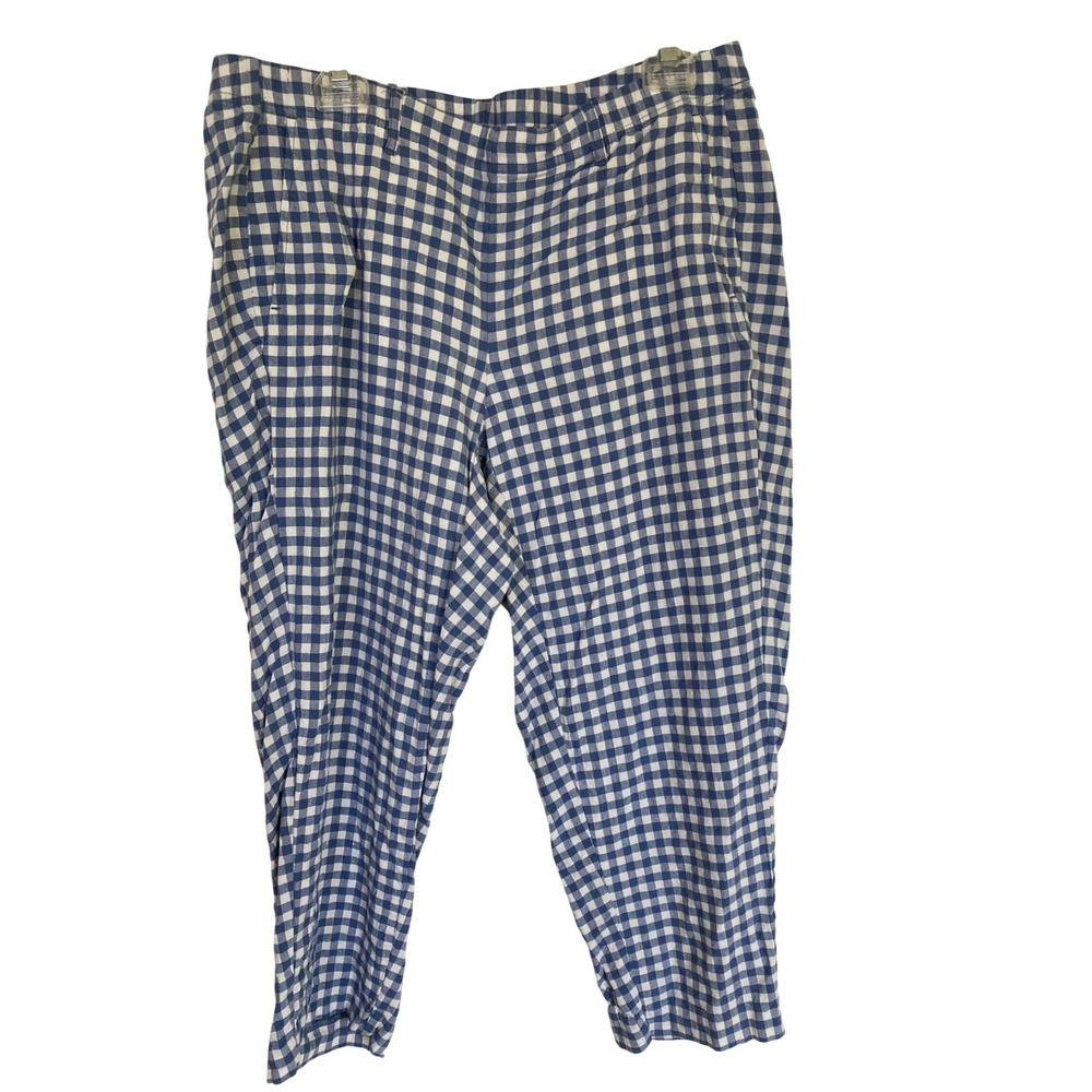 J. Jill Blue Gingham Linen Stretch Cropped Tapered Pants Womens XL Mid Rise